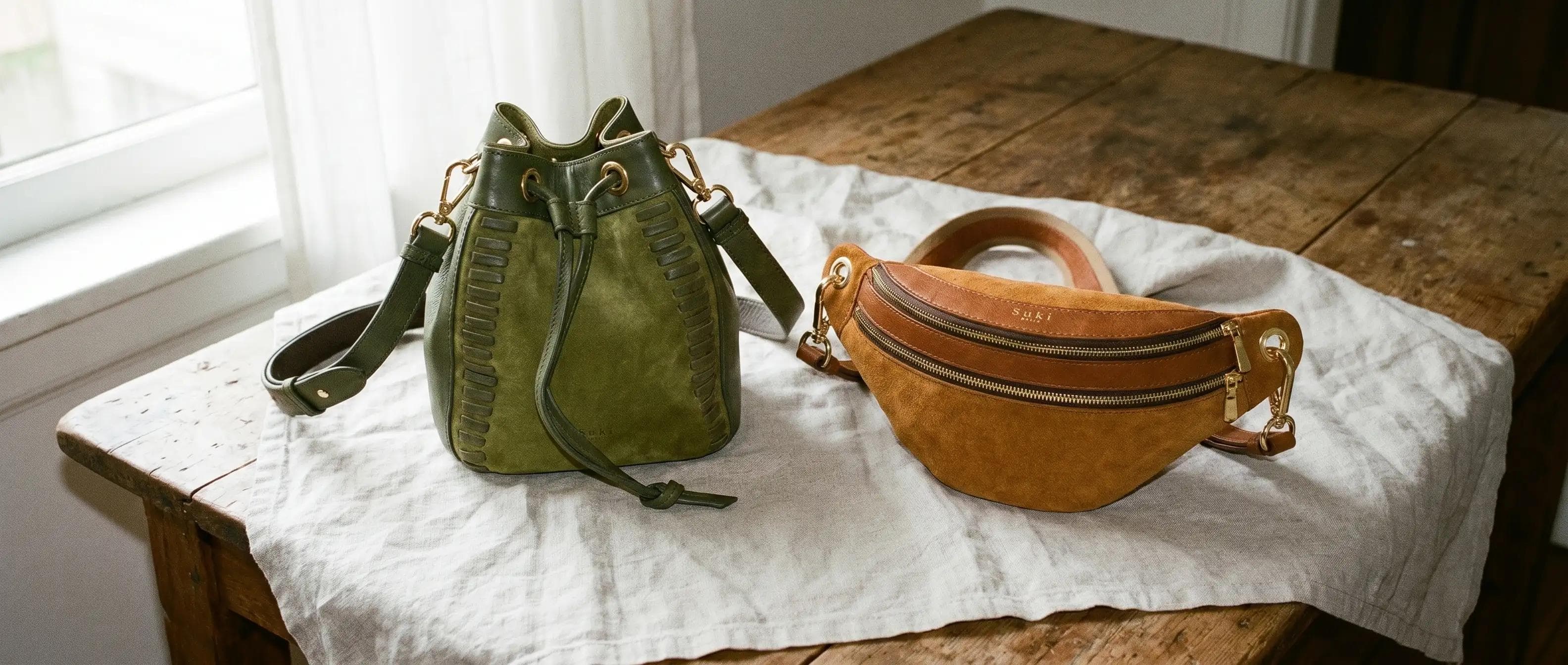 Cuir pleine fleur tannage végétal en atelier Suki Paris, grain naturel visible